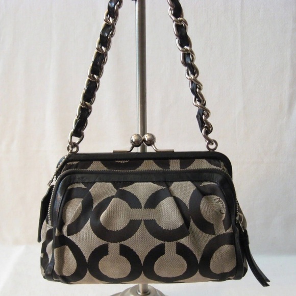 Rare Coach Parker Kisslock Chain Clutch Signature Op Art 13623 Black vintage - Picture 5 of 9